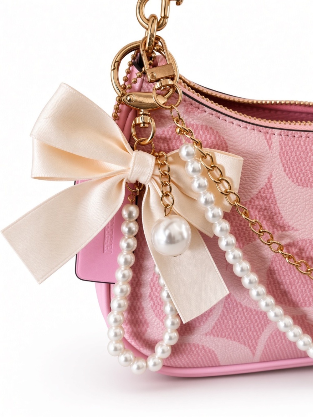 Coach Vintage Pink Teri Shoulder Bag | Designer Womenβs Handbag with Gold Chain - Picture 5 of 6